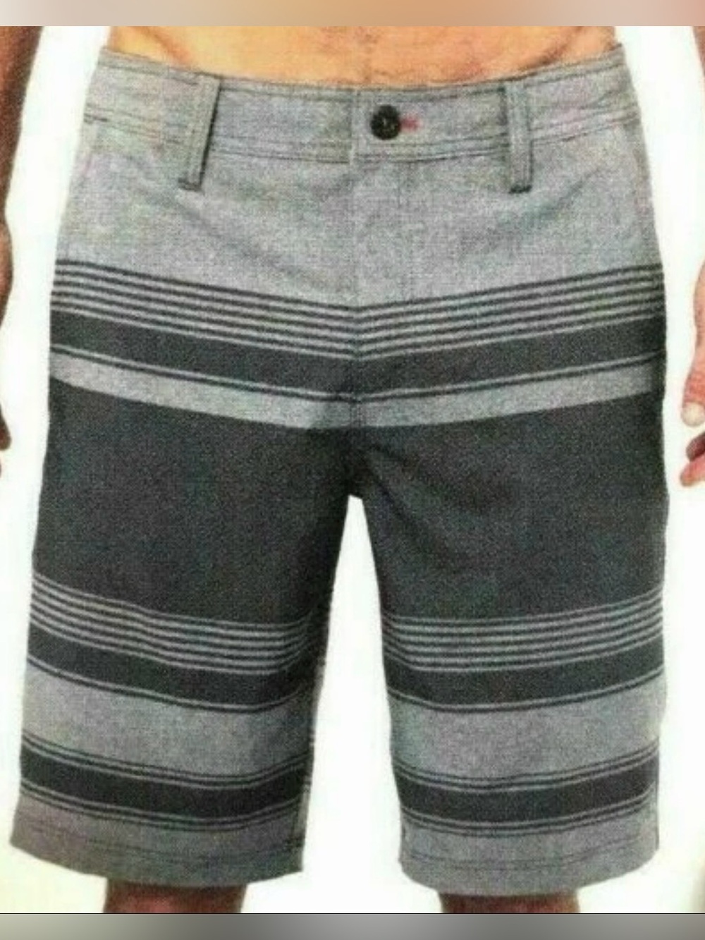 O'Neill Men's Gray Hybrid Striped Flat-Front Shorts 34